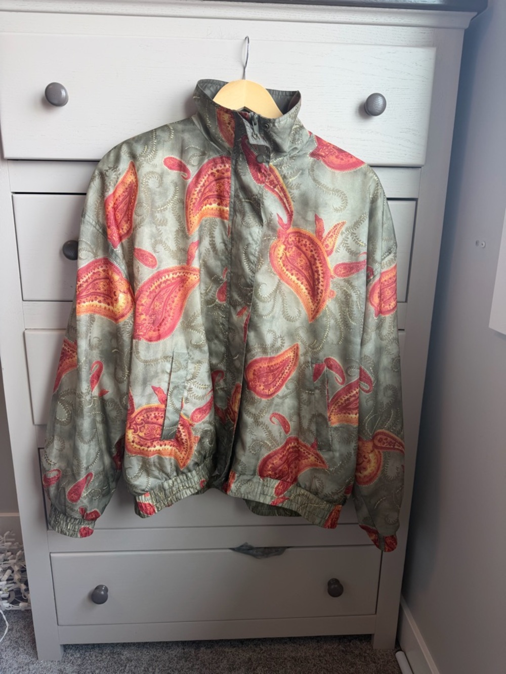 Vintage Paisley Shell Jacket - Sage Green & Coral